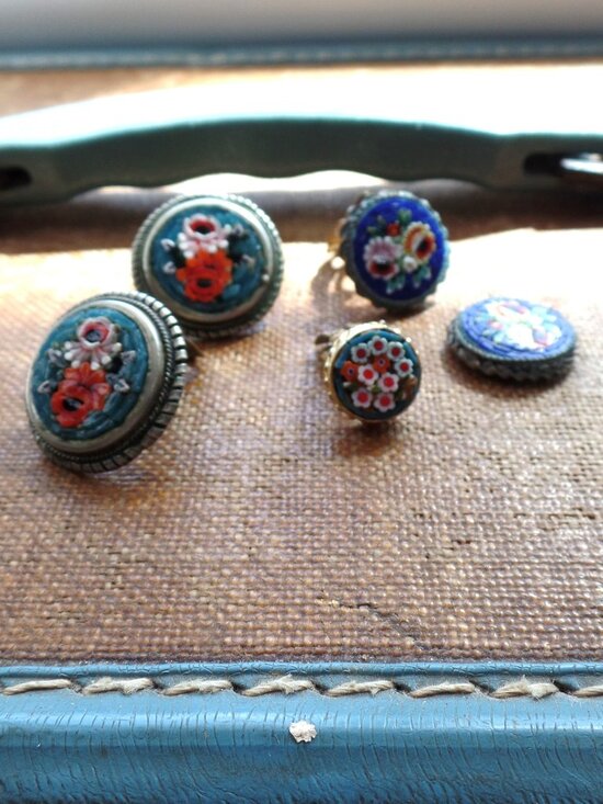 Made In Italy Jewelry - Vintage Micro Mosaic Clip-on Earring 5 CRAFT Pieces